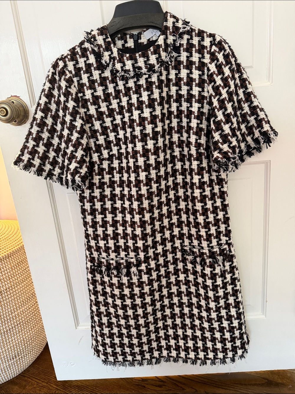 Pearl Houndstooth Tweed Mini Dress - Black & White